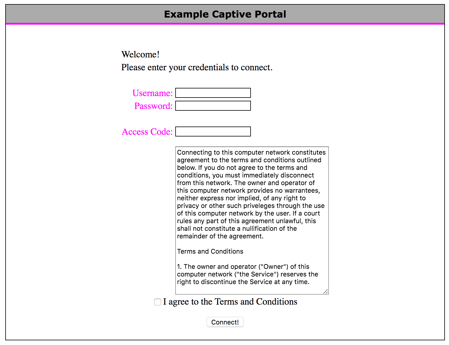 captive portal page